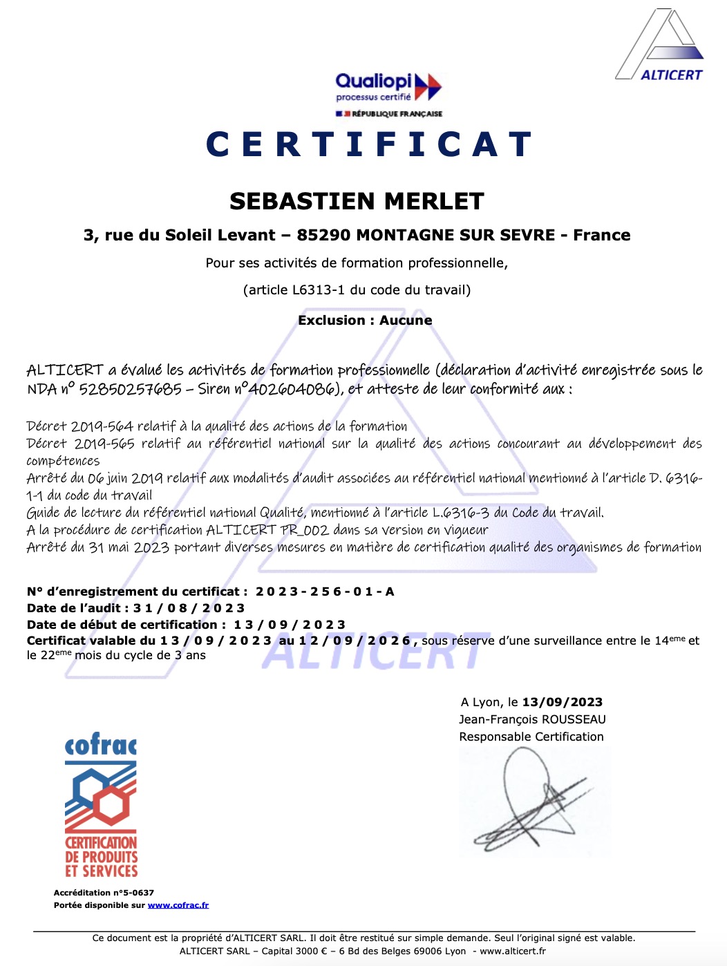 Certificat Qualiopi